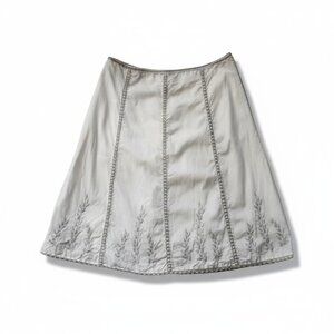 Boho Embroidered A-Line Beige Skirt Size Large – Cotton Blend